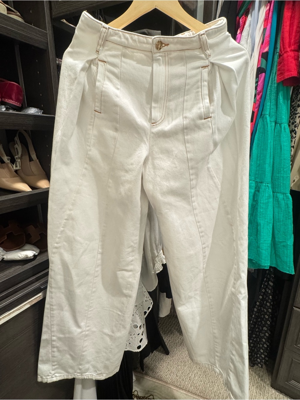 Sandro Topstitched Wide-Leg Jeans - White Size 36/ 4 - Picture 5 of 8